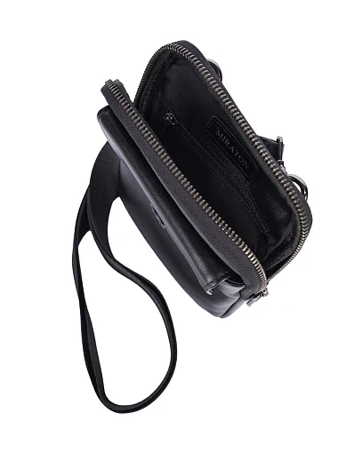 Мужская сумка кросс-боди кожаная черная - фото 5 - Miraton