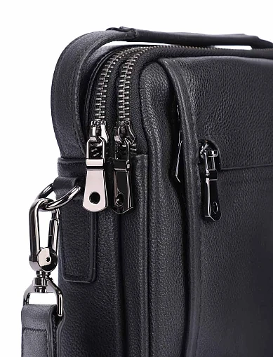 Мужская сумка кросс-боди кожаная черная - фото 4 - Miraton