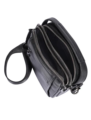 Мужская сумка кросс-боди кожаная черная - фото 5 - Miraton