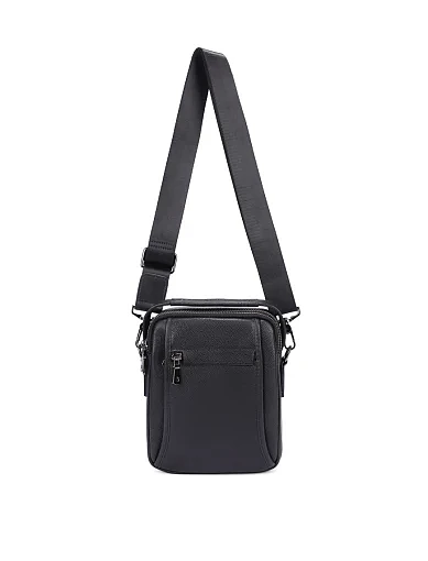 Мужская сумка кросс-боди кожаная черная - фото 6 - Miraton