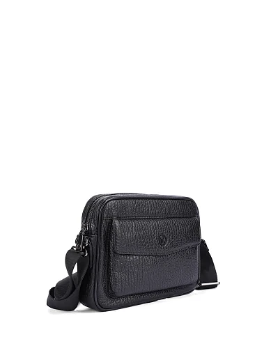 Чоловіча сумка крос-боді шкіряна чорна (1745-8) - фото 2 - Miraton