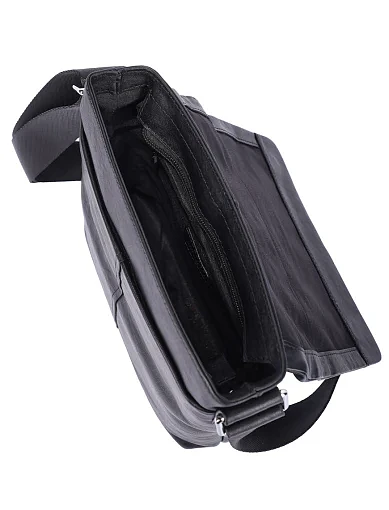 Чоловіча сумка месенджер шкіряна чорна (B0868) - фото 5 - Miraton