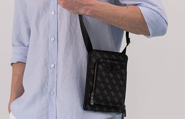 Чоловічі сумки крос-боді Guess з екошкіри чорна фото 