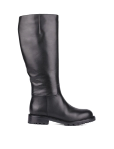 Женские сапоги черные кожаные с подкладкой из натурального меха - фото  - Miraton