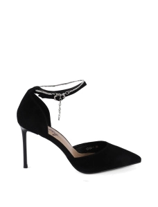 Жіночі туфлі велюрові чорні з гострим носком - фото  - Miraton
