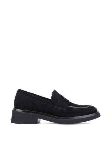 Жіночі туфлі лофери чорні замшеві фото 1