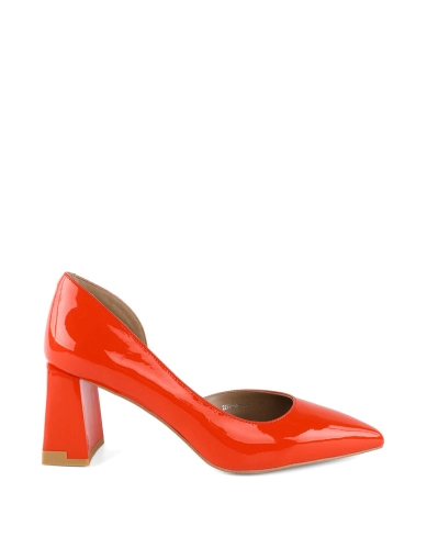 Жіночі туфлі наплакові оранжеві з гострим носком фото 1