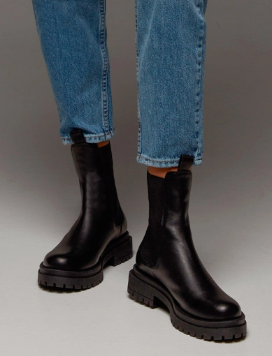 Жіночі черевики челсі чорні шкіряні з підкладкою байка фото 1