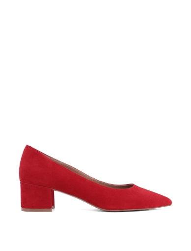 Жіночі туфлі велюрові червоні з гострим носком фото 1