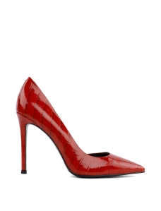 Женские туфли лодочки кожаные красные с тиснением крокодил - фото  - Miraton