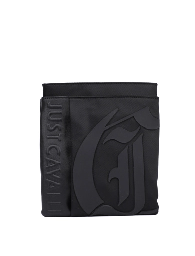 Сумка Just Cavalli крос-боді тканинна чорна з логотипом фото 1