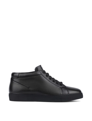 Мужские черные кожаные ботинки хайтопы с подкладкой из натурального меха фото 1
