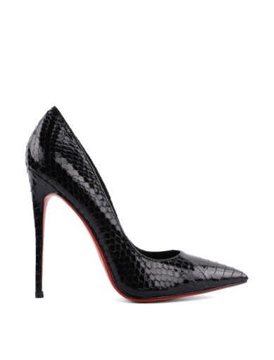 Женские туфли с острым носком черные из кожи змеи фото 1