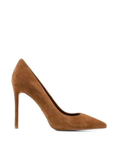 Жіночі туфлі з гострим носком коричневі велюрові фото 1